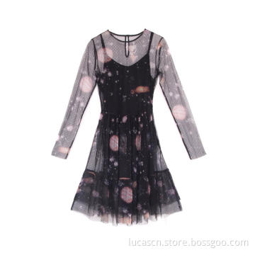Women's  Mesh Round Neck Tunic  Dress